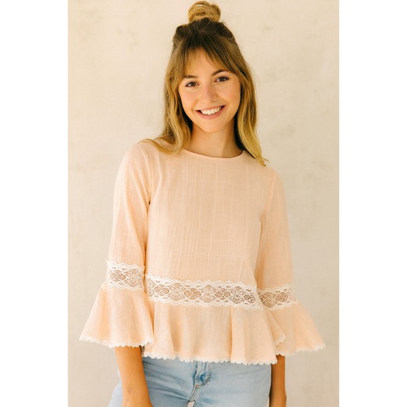 Jonathan Simkhai Bateau Neckline Three-Quarter Sleeve Ruffle Blouse Pink Small - Picture 1 of 9